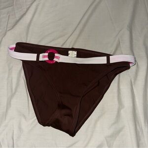 Early 2000s Y2K Hula Honey Brown Bikini Bottom with Pink and White Belt Design